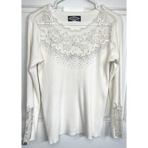 Oliver. O Anthropologie Embellish Rib Sweater Sz M/L Embroidered Fairy Holidays